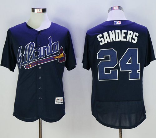 Braves #24 Deion Sanders Navy Blue Flexbase Authentic Collection Stitched MLB Jersey